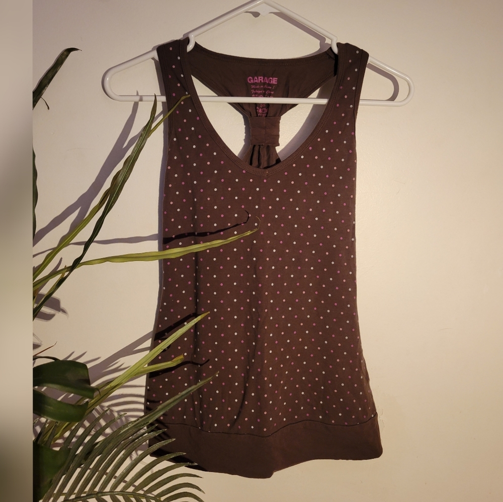 Brown polka-dot tank top